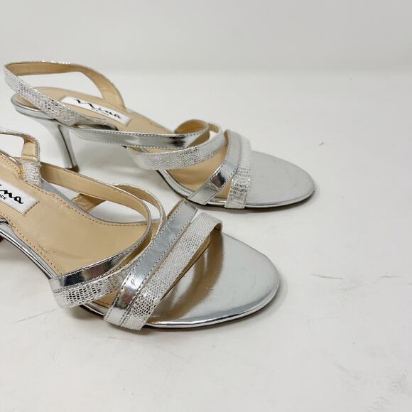 Nina New York Womens 6.5 Silver Canton Strappy Sling Back Open Toe Heels Evening - Picture 2 of 13